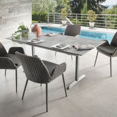 Olympia Garda Auszugtisch 130x80cm mit 1 Einlage 50 cm HPL Oxido Grisalo Sessel Talca