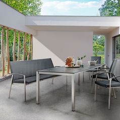 Manhattan 210 270x95cm Dekton Laos Edelstahl Talisma Bank 190cm und Stuhl Leisuretex BlackPearl
