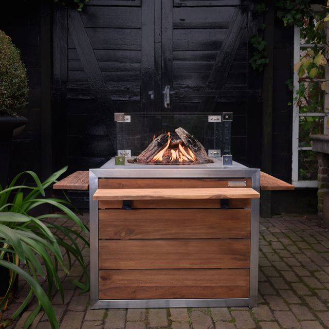MANIA Cocoon Feuertisch Edelstahl Lounge quadratisch