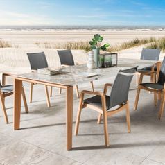SITMobilia Tisch Olympia Turin Teak 210 270x95 Keramik Stuhl Azulecho Mael Teak Textilen Batyline eden black