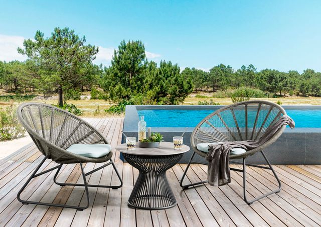SITMobilia Beistelltisch Arosa Stahl eisengrau Keramik D60cm Lagos Kufe Alu eisengrau Band Grey Lacak