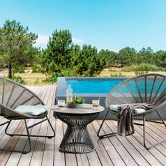 SITMobilia Beistelltisch Arosa Stahl eisengrau Keramik D60cm Lagos Kufe Alu eisengrau Band Grey Lacak