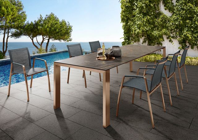 SITMobilia Tisch Olympia Oslo Cobre Edelstahl Kupfer 210 270x95 Dekton 8mm Laurent Tinto Cobre Edelstahl Kupfer Textilen Batyline