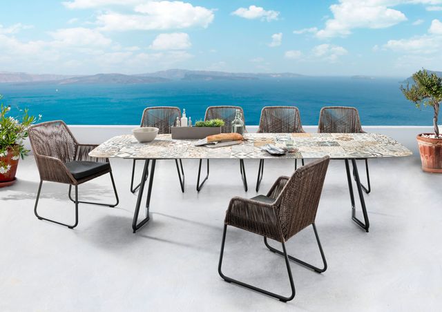 Jura Fuss Delemont 280x100cm Stahl schwarz Keramik Azulecho Allanis Abaco Philipino Alu eisengrau