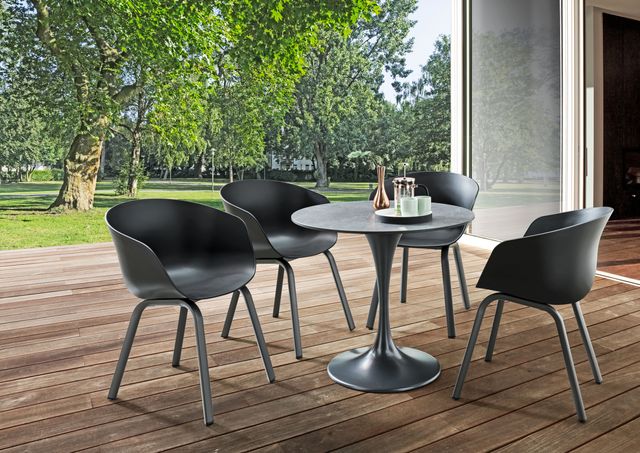 SITMobilia Trompeta Tisch rund Ø 80cm Bluestone-Alu-eisengrau_Boca Schalenstuhl Kunststoff schwarz Alu eisengrau